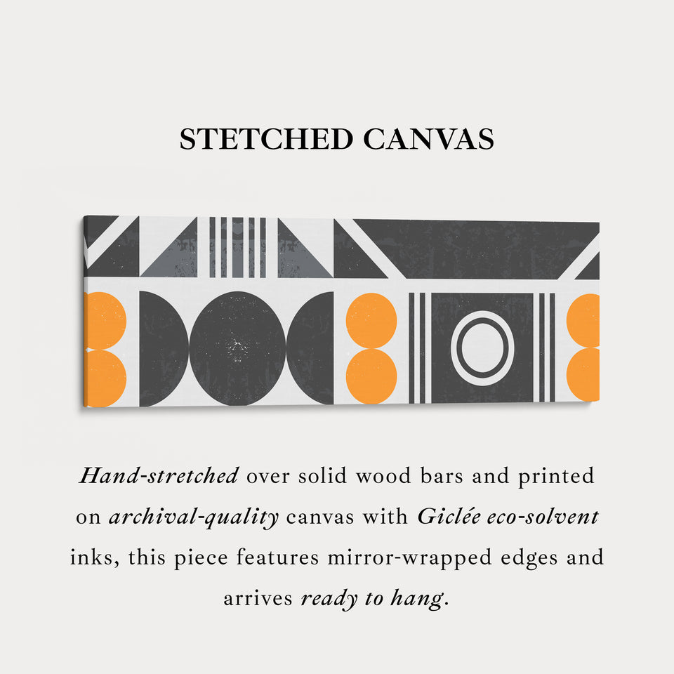 Wide Wall Art Orange Grey Geometric Long Canvas For Living Room