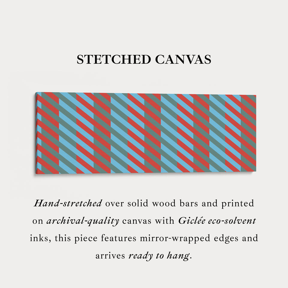 Horizontal Wall Art Blue Red Grey Modern Stripe Long Canvas