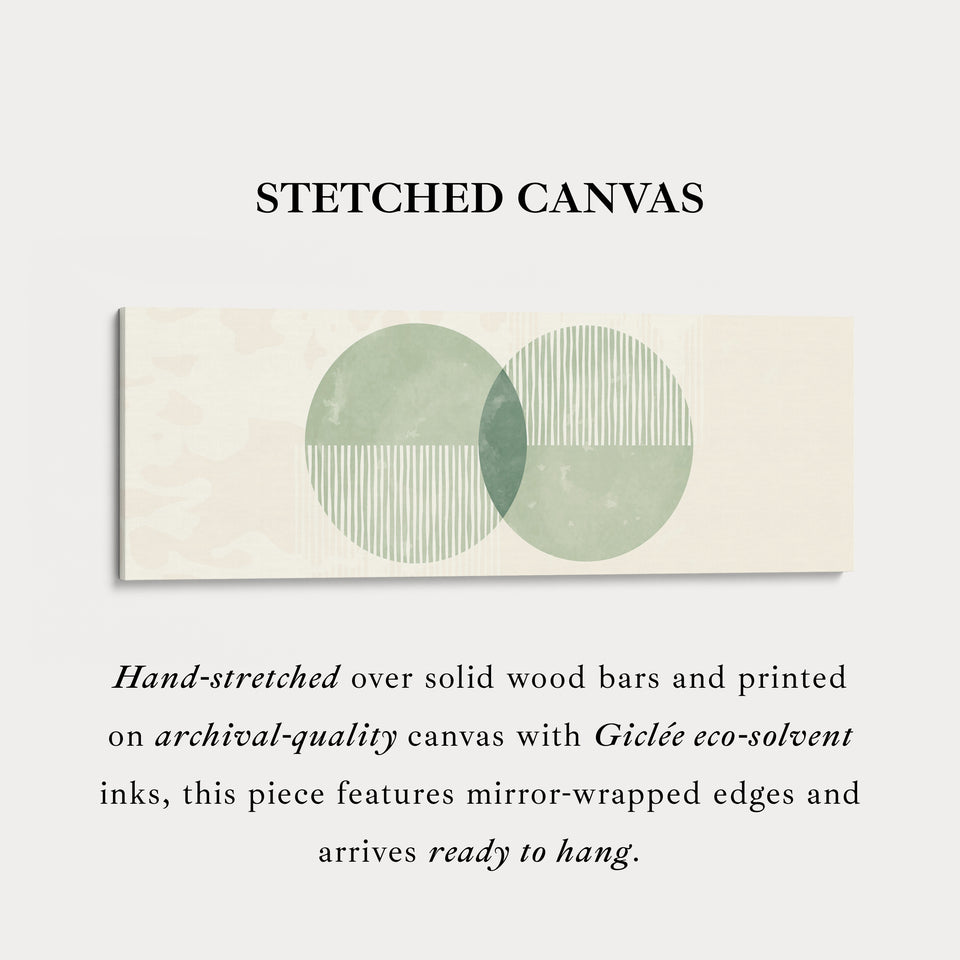 Panoramic Wall Art Dual Green Circles With Vertical Accents For Living Room