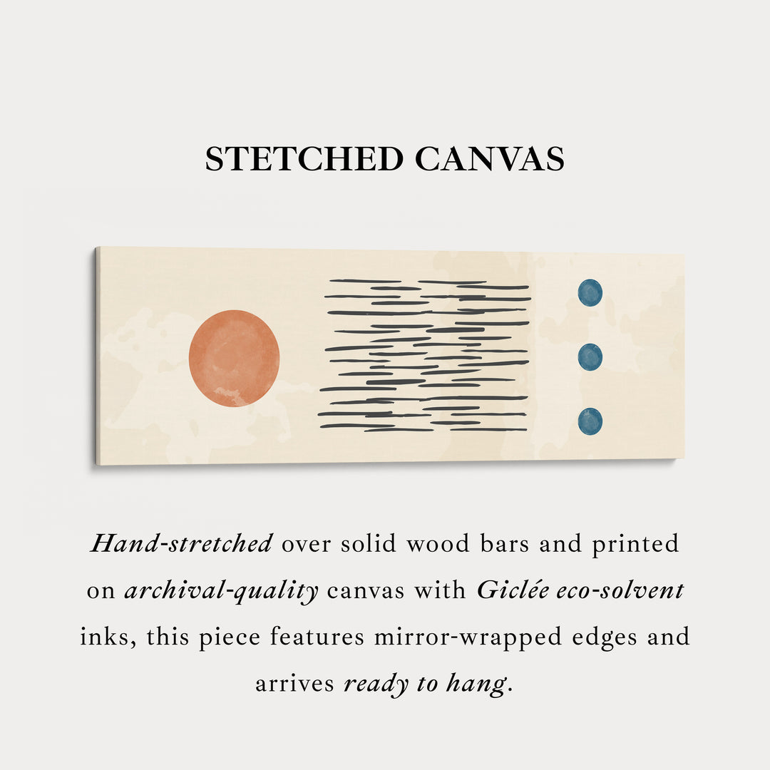 Wide Wall Art Orange And Blue Elements With Graphic Linework For Living Room