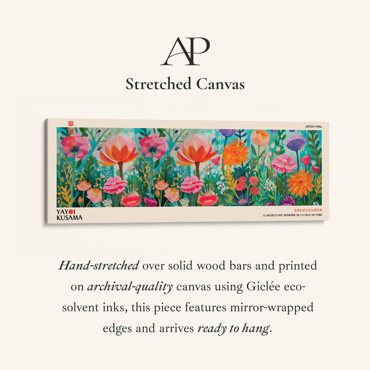 Yayoi Kusama Wide Wall Art Vibrant Flower Garden Wide Canvas For Bedroom