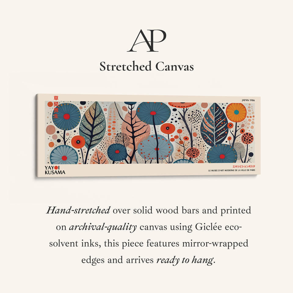 Yayoi Kusama Wide Wall Art Botanical Dot Field Long Canvas For Bedroom