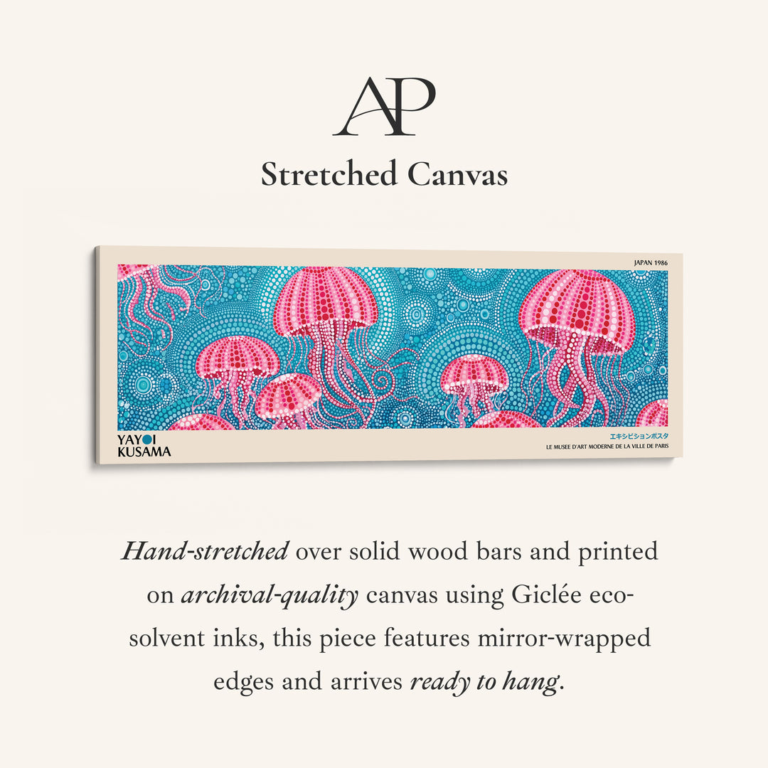Yayoi Kusama Panoramic Wall Art Pink Jellyfish Wide Canvas For Bedroom