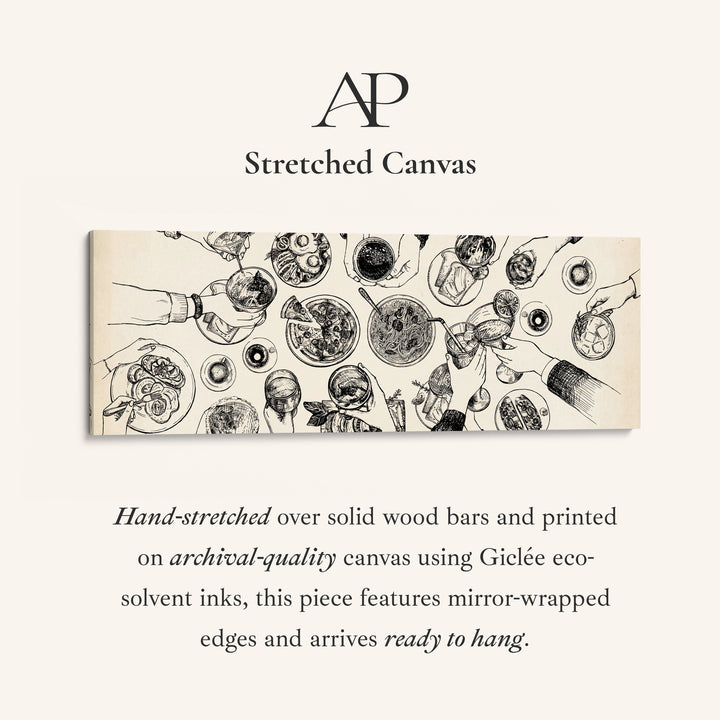 Horizontal Wall Art Overhead Dining Table Illustration Framed Canvas Print For Kitchen