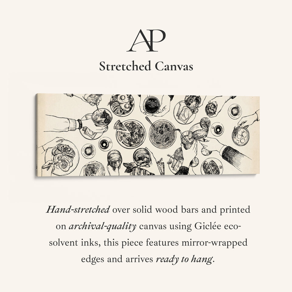 Horizontal Wall Art Overhead Dining Table Illustration Framed Canvas Print For Kitchen