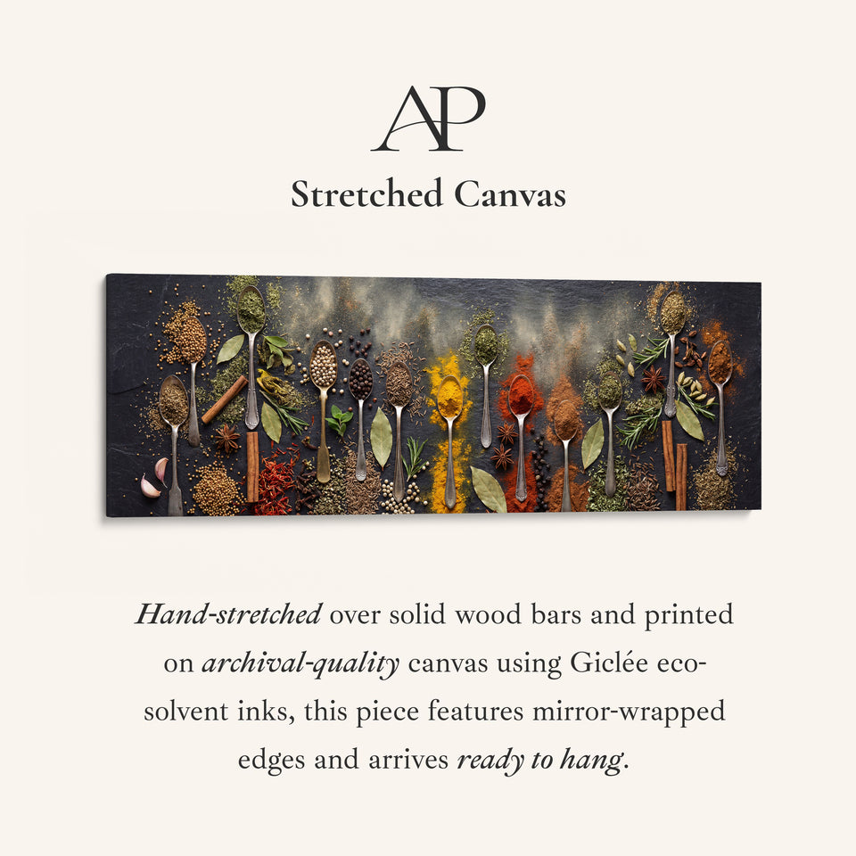 Wide Wall Art Assorted Spices On Spoons Long Canvas For Kitchen