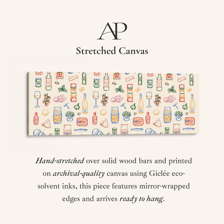 Panoramic Wall Art Italian Food Line Pattern Long Canvas For Kitchen