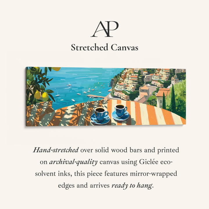 Horizontal Wall Art Coastal Terrace Coffee Scene Long Canvas For Kitchen