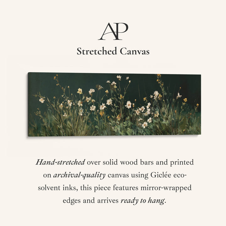 Long Framed Canvas White Wildflowers Long Canvas For Living Room