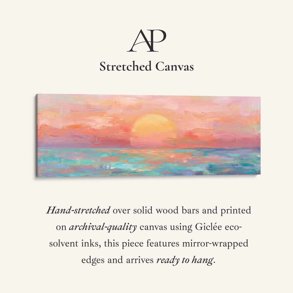 Wide Wall Art Pastel Ocean Sunset Long Canvas For Living Room