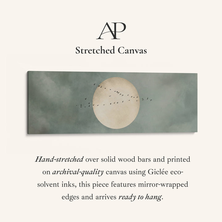 Horizontal Wall Art Birds Across Large Sun Long Canvas For Hallway