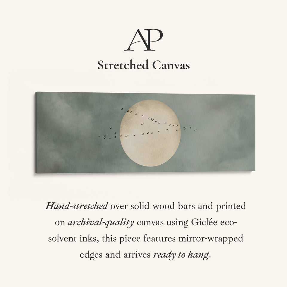 Horizontal Wall Art Birds Across Large Sun Long Canvas For Hallway