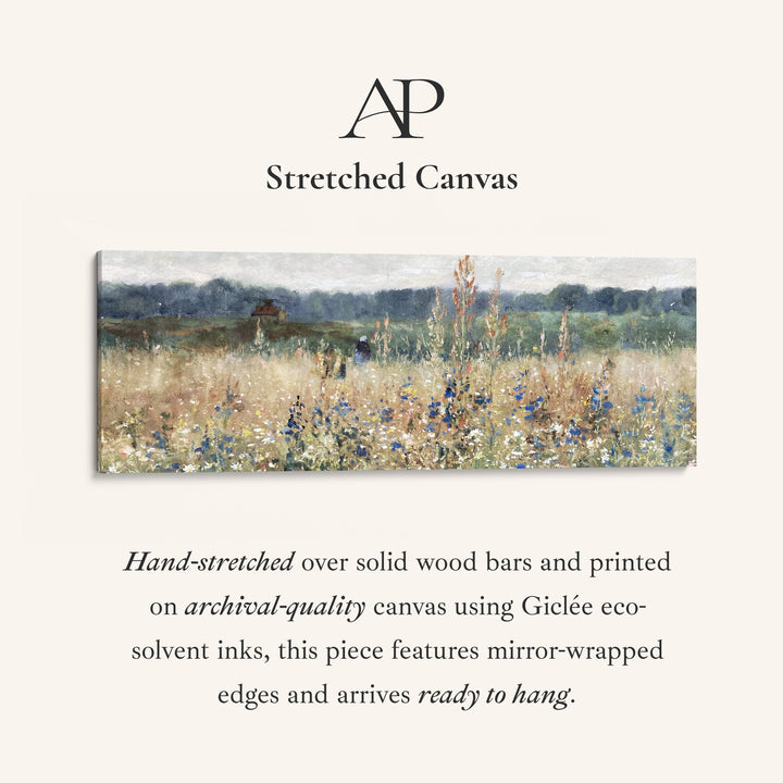 Wide Wall Art Impressionist Meadow Landscape Long Canvas For Bedroom