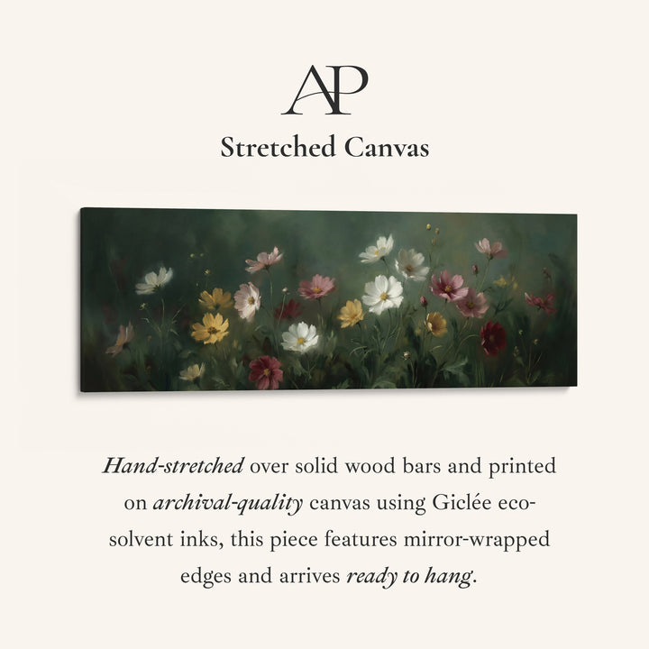 Panoramic Wall Art Moody Floral Meadow Long Canvas For Living Room