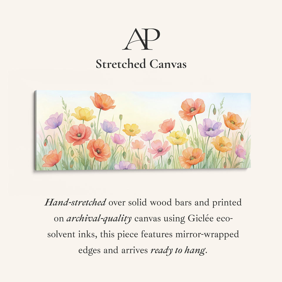 Long Narrow Canvas Soft Pastel Poppies Long Canvas For Bedroom