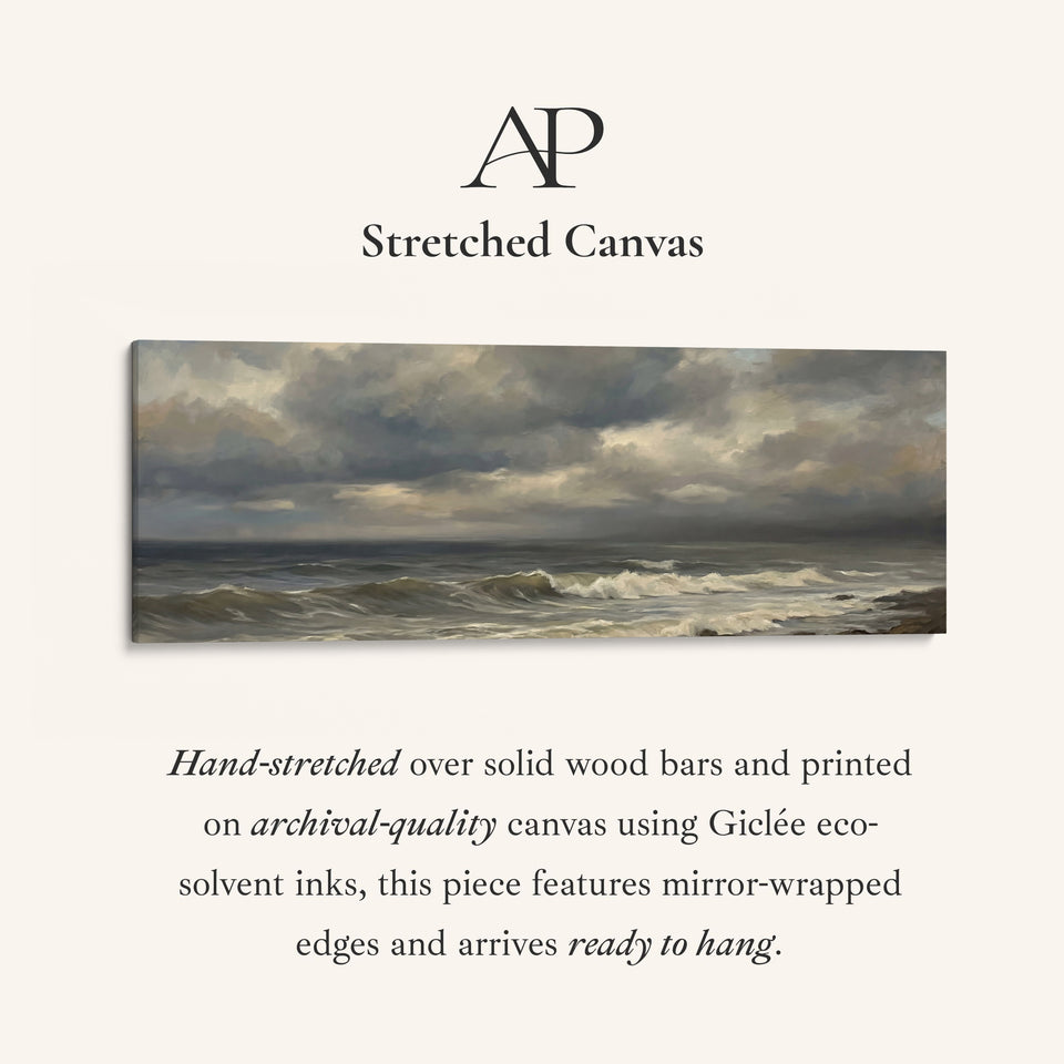 Long Wall Art Rolling Waves And Dark Sky Panoramic Canvas Print Living Room