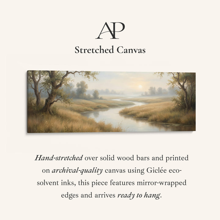 River Through Grassy Landscape Panoramic Wall Art Statement Wall Decor Living Room