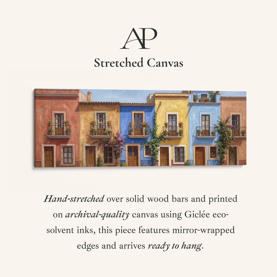 Colourful Mediterranean Houses Wide Framed Canvas Extra Wide Canvas Kitchen