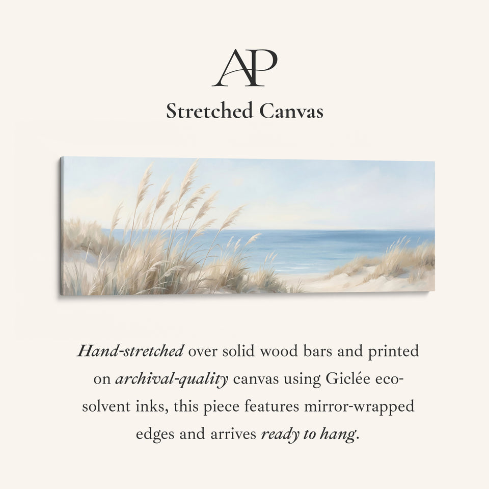 Beach Grasses And Blue Sea Long Wall Art Panoramic Canvas Print Bedroom