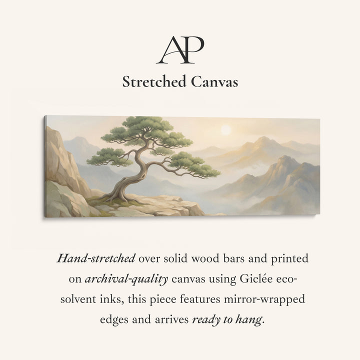 Bonsai Tree On Mountain Cliff Wide Framed Canvas Living Room