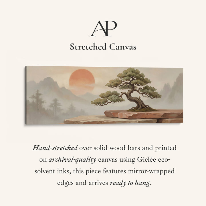 Long Wall Art Bonsai Tree With Red Sun Panoramic Canvas Bedroom