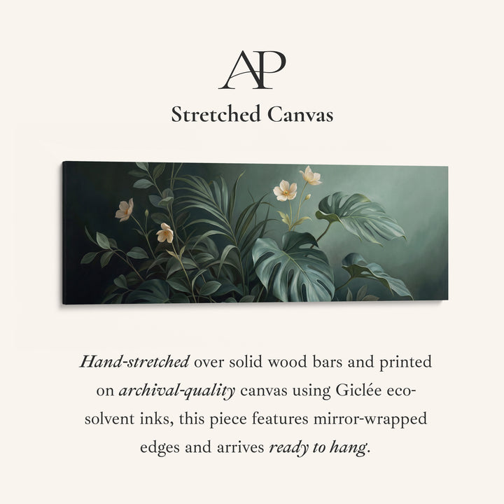 Tropical Leaves with White Flowers Horizontal Canvas Wall Art Statement Decor for Bedroom