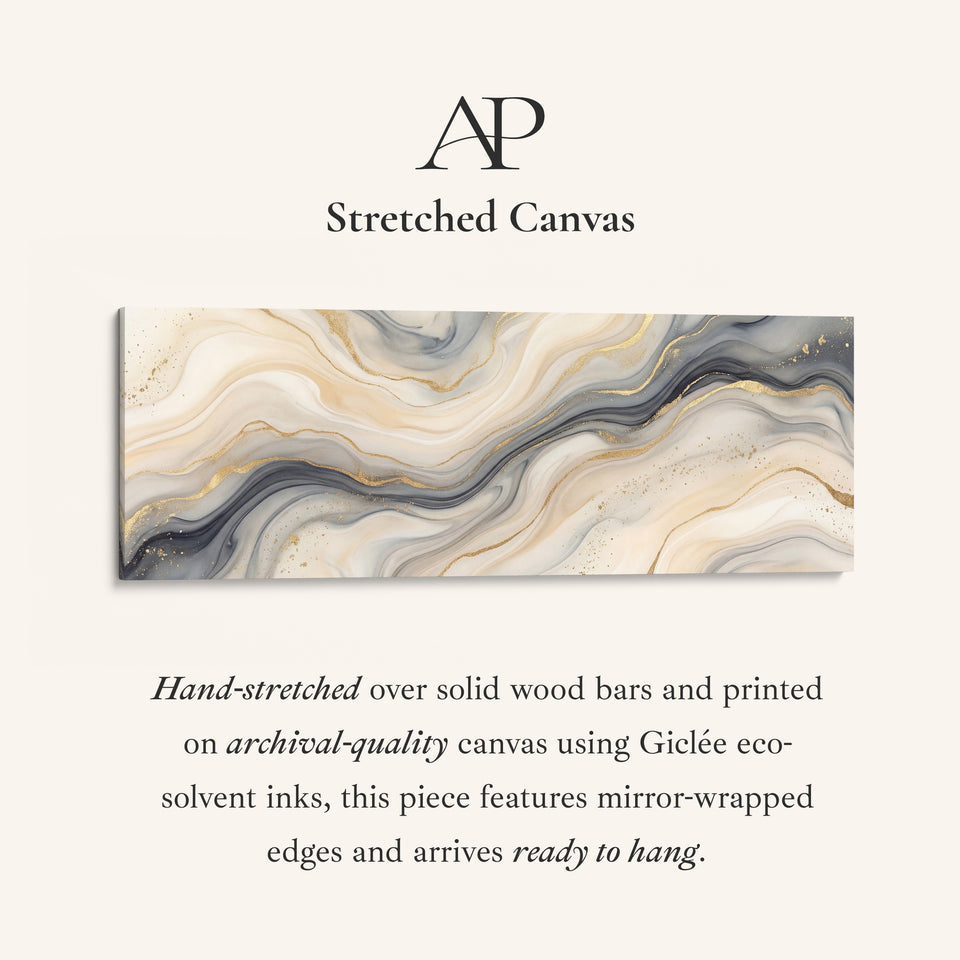 Above Bed Wall Art Abstract Marble With Yellow Lines Panoramic Canvas Print Bedroom