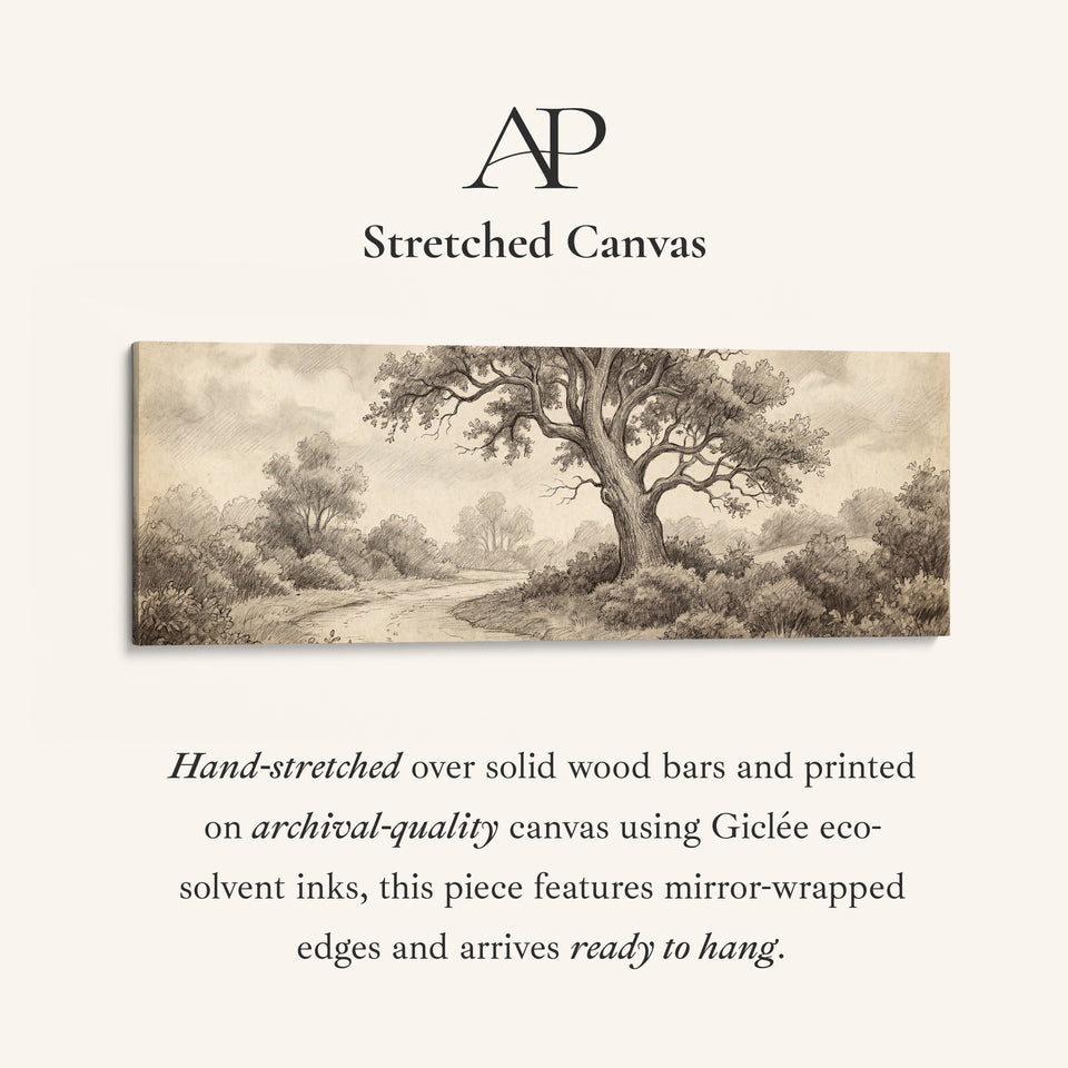 Woodland Path Pencil Drawing Above Soft Wall Art Extra Wide Canvas Office