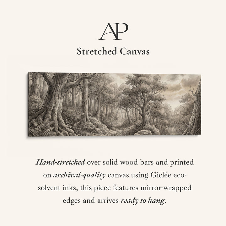 Forest Pencil Sketch Scene Panoramic Wall Art Statement Wall Decor Office
