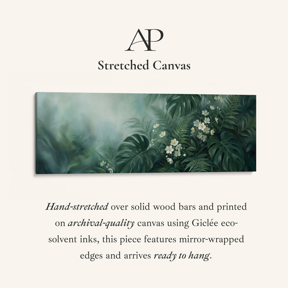 Tropical Leaves And Blossoms Horizontal Wall Art Framed Canvas Print Bedroom