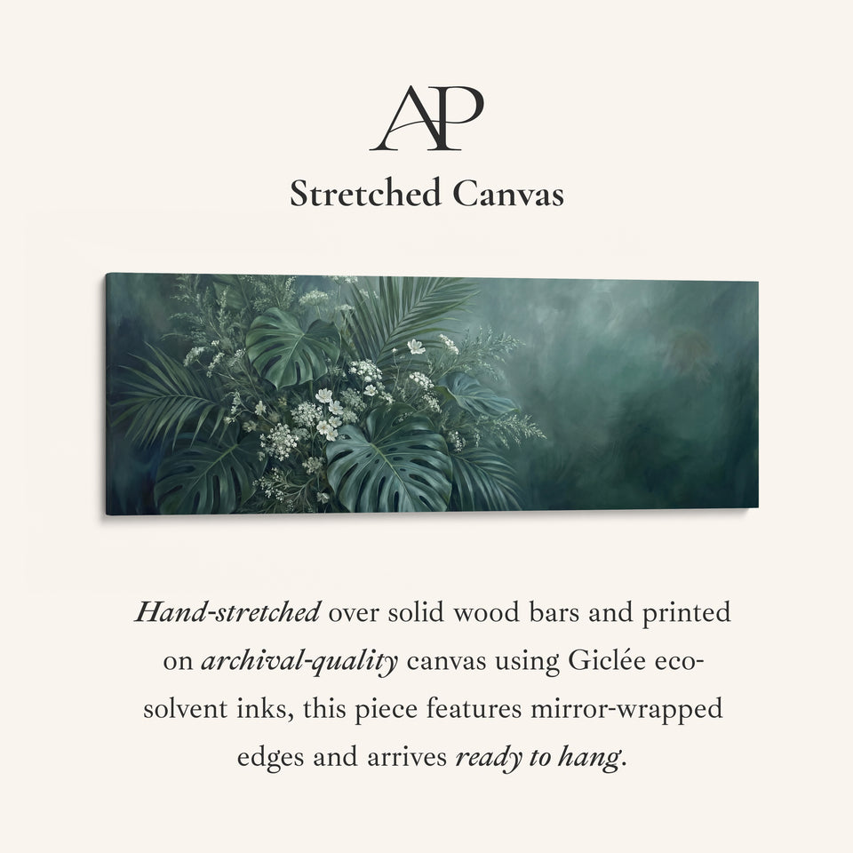 Tropical Leaves With White Flowers Horizontal Wall Art Statement Wall Decor Bedroom