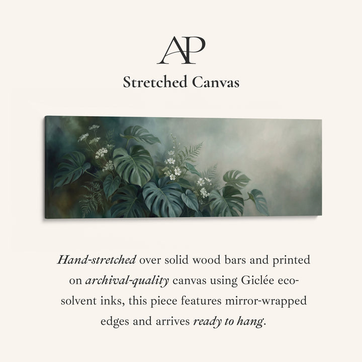 Above Bed Wall Art Tropical Leaves And White Blossoms Panoramic Canvas Print Living Room