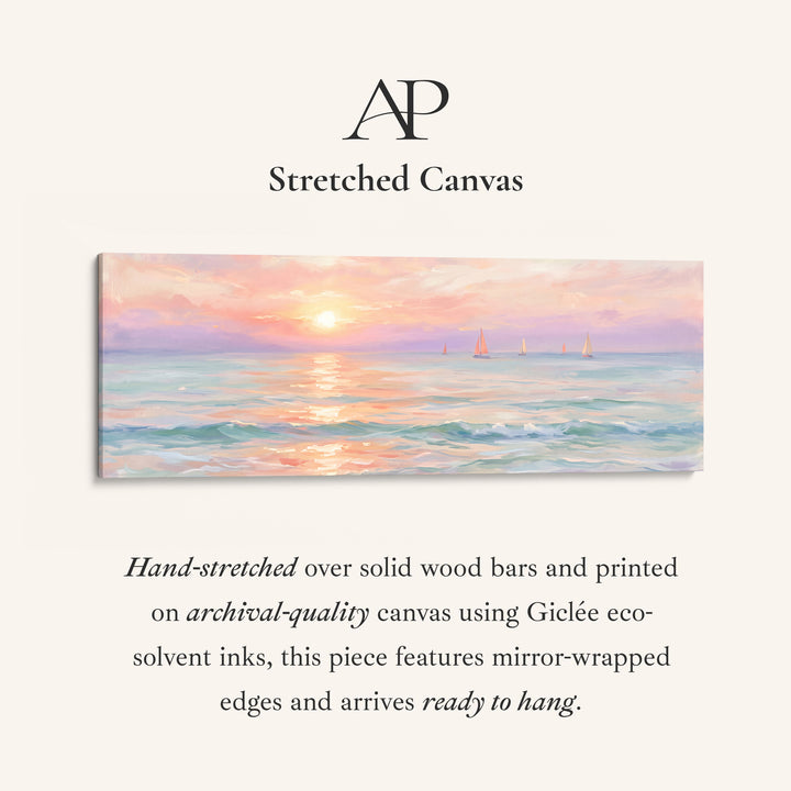Pastel Sunset Sailboats Horizontal Wall Art Large Canvas Above Bed stretched canvas, full artwork view