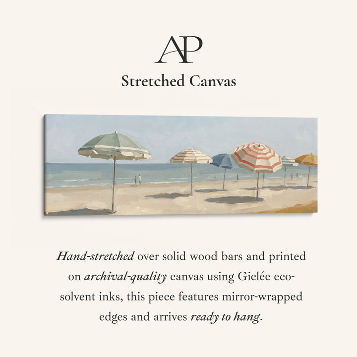 Living Room Wall Art Long Horizontal Canvas of Beach Umbrellas stretched canvas, full artwork view