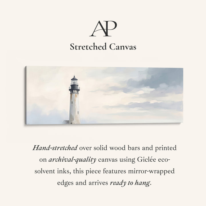 Hallway Wall Art Long Narrow Minimalist Lighthouse Under a Grey Sky stretched canvas, full artwork view
