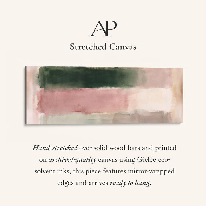 Blush Colour Block Abstract Long Wall Art for Bedroom stretched canvas, full artwork view