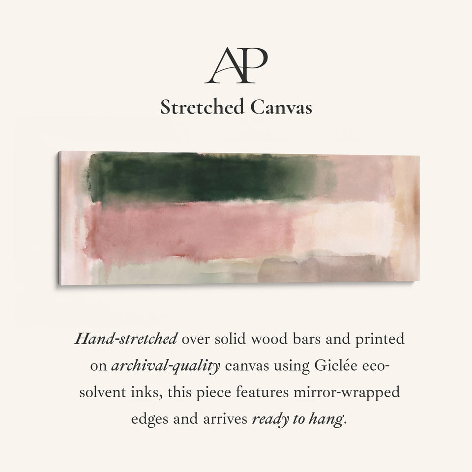 Blush Colour Block Abstract Long Wall Art for Bedroom stretched canvas, full artwork view