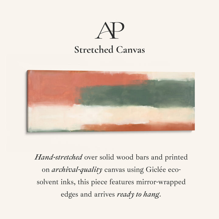 Warm Modern Colour Block Abstract Panoramic Wall Art for Living Room stretched canvas, full artwork view