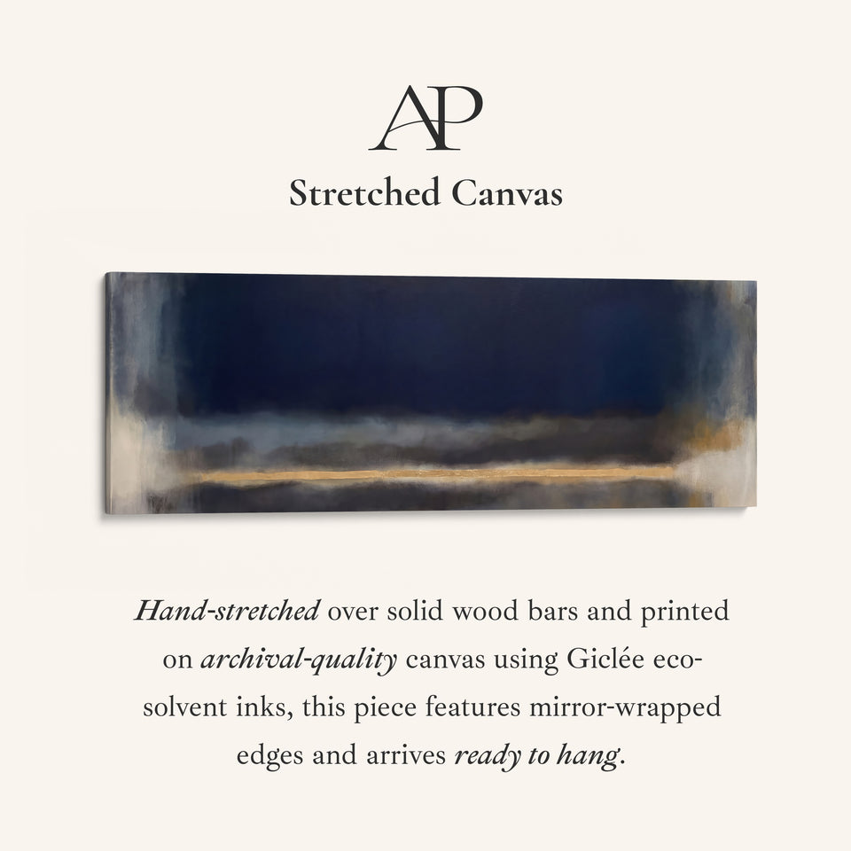 Office Wall Art Large Horizontal Moody Navy Colour Field Abstract stretched canvas, full artwork view