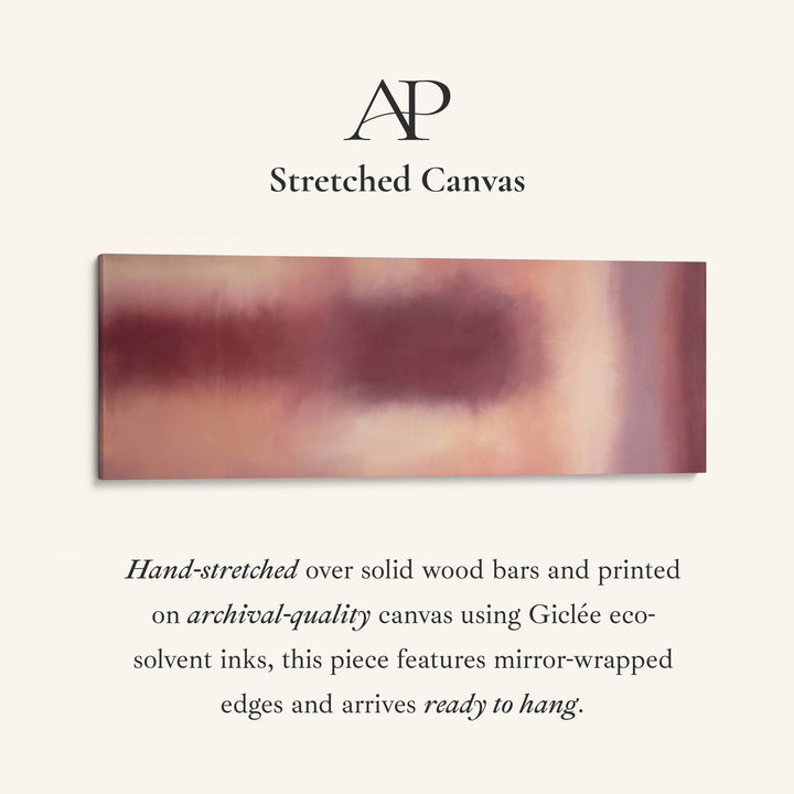 Long Narrow Wall Art Burgundy Colour Field Abstract for Dining Room stretched canvas, full artwork view