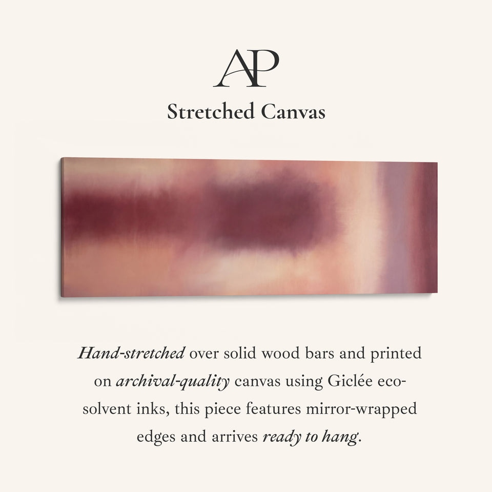 Long Narrow Wall Art Burgundy Colour Field Abstract for Dining Room stretched canvas, full artwork view
