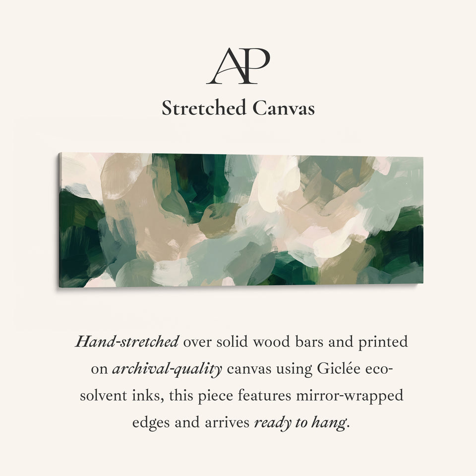 Bedroom Wall Art Panoramic Green Brushstroke Abstract Canvas stretched canvas, full artwork view
