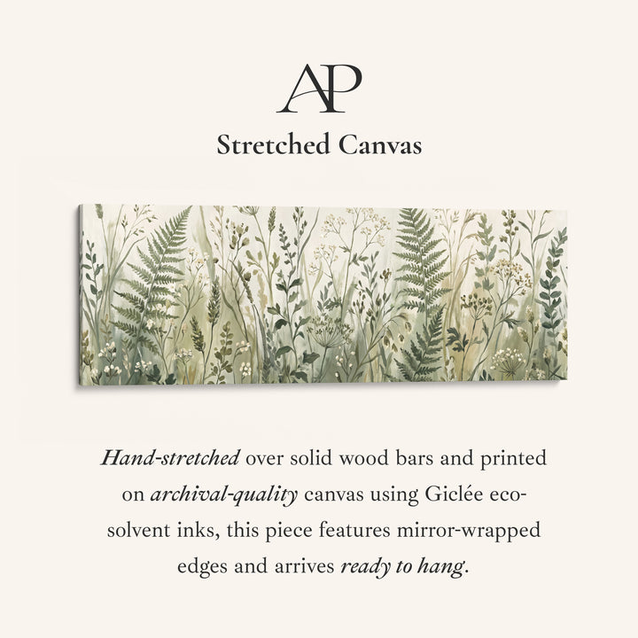 Long Wall Art Ferns and Wild Grasses Botanical Canvas for Hallway stretched canvas, full artwork view