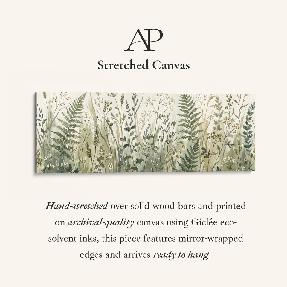 Long Wall Art Ferns and Wild Grasses Botanical Canvas for Hallway stretched canvas, full artwork view