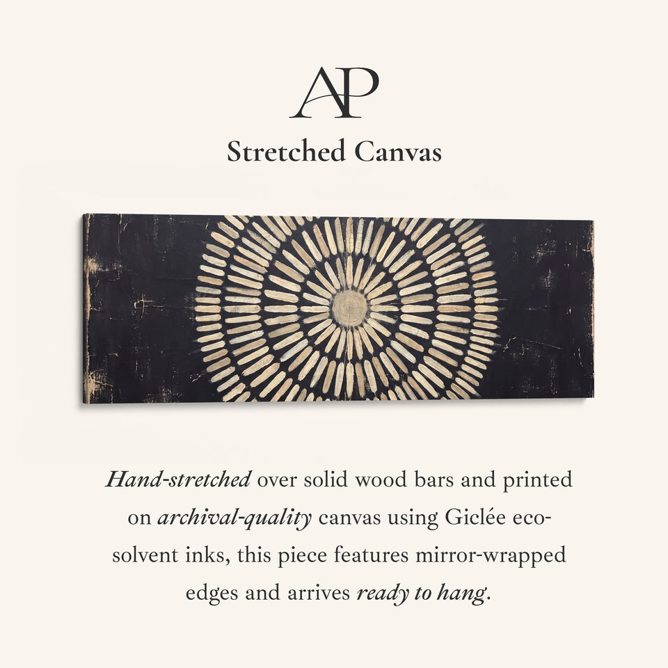 Long Narrow Wall Art Radial Mandala Pattern for Hallway stretched canvas, full artwork view