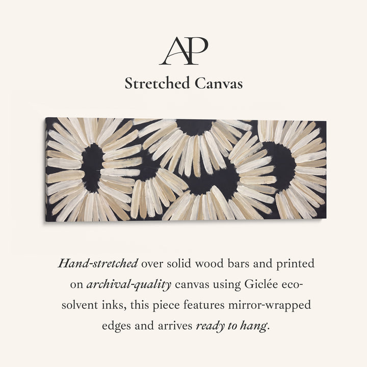 Panoramic Wall Art Black Brushstroke Flower Pattern for Dining Room stretched canvas, full artwork view
