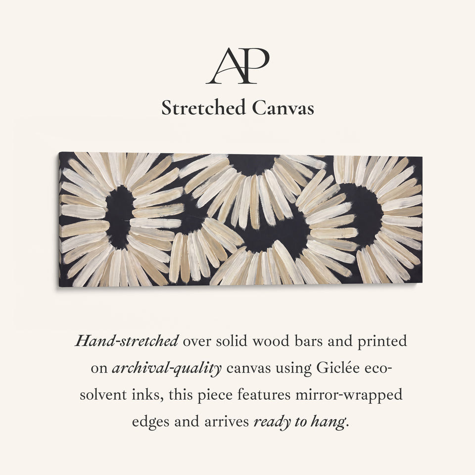 Panoramic Wall Art Black Brushstroke Flower Pattern for Dining Room stretched canvas, full artwork view