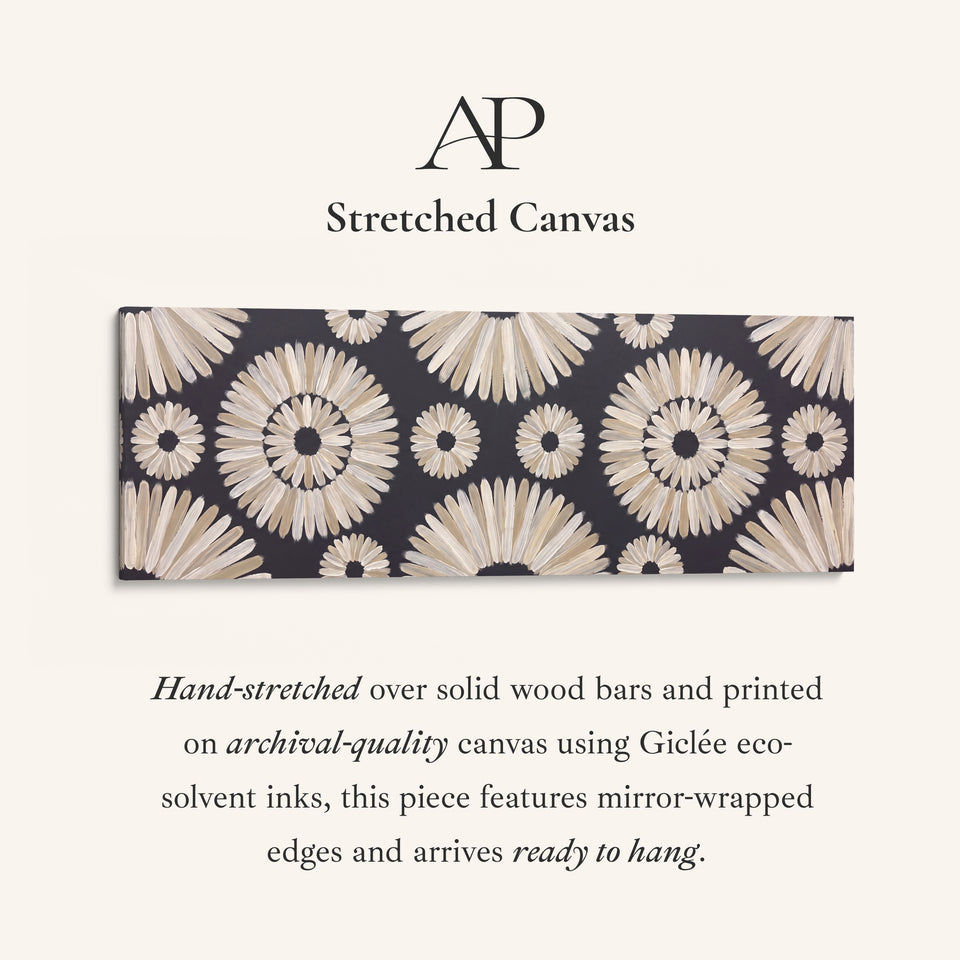 Modern Boho Mandala Pattern Horizontal Wall Art for Bedroom stretched canvas, full artwork view