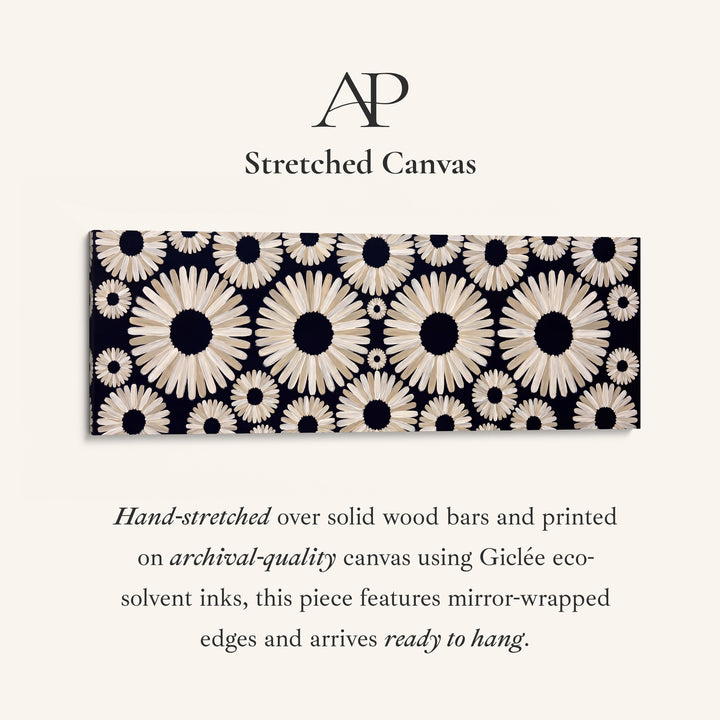 Long Wall Art Navy Daisy Pattern Abstract for Office stretched canvas, full artwork view