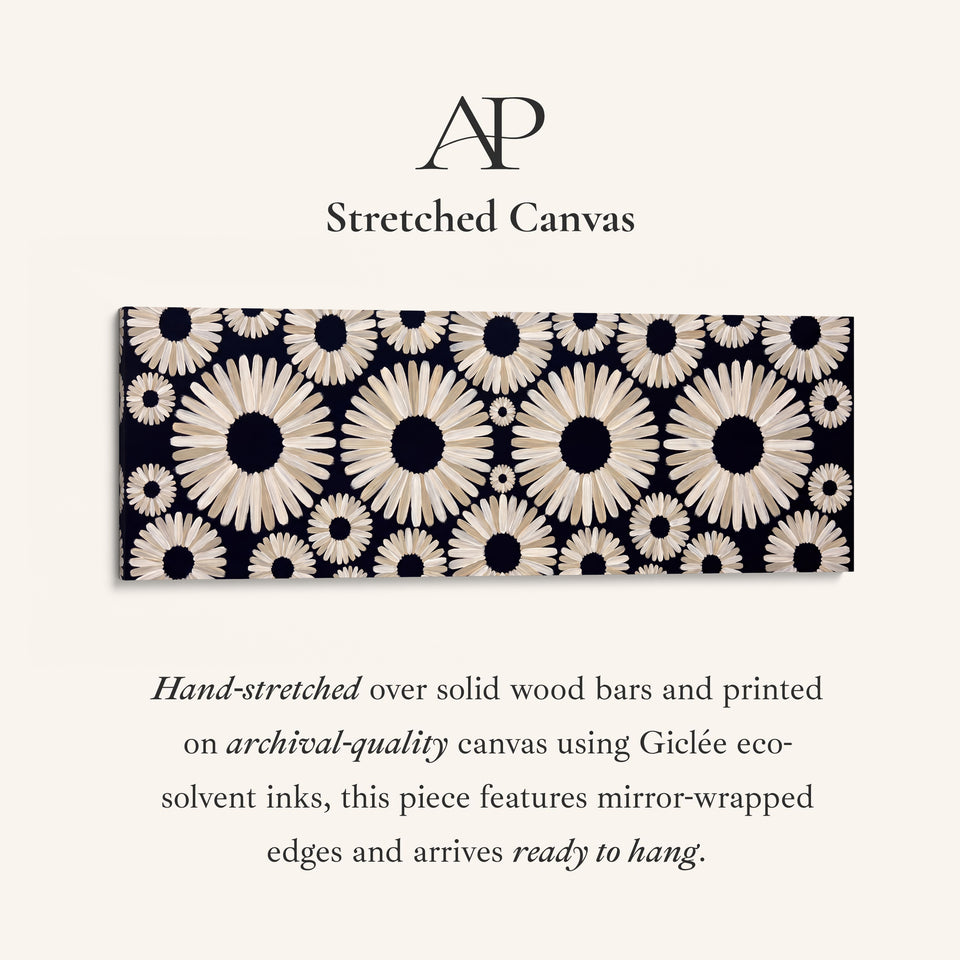 Long Wall Art Navy Daisy Pattern Abstract for Office stretched canvas, full artwork view